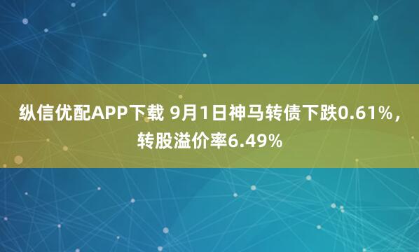 纵信优配APP下载 9月1日神马转债下跌0.61%，转股溢价率6.49%