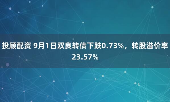 投顾配资 9月1日双良转债下跌0.73%，转股溢价率23.57%